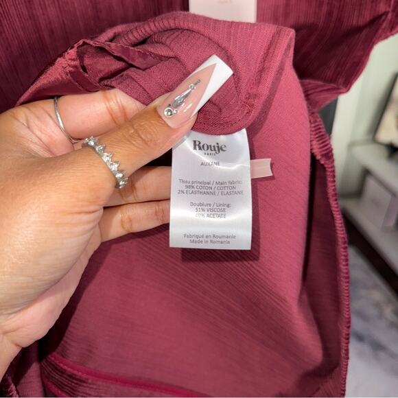 Rouje Paris Auxane Velour Corduroy Short Mini Dress in Cerise Burgundy - Picture 9 of 12